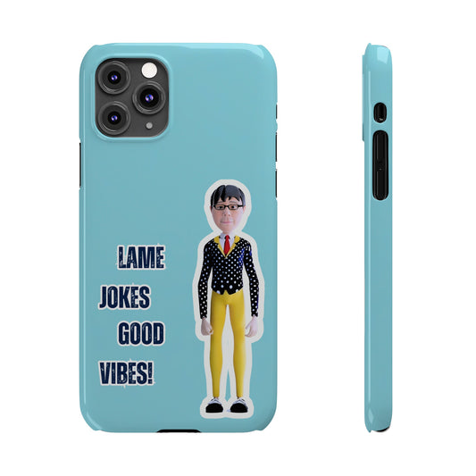 Bring a Giggle to Your Day with Our Laugh Out Loud IG Funny Character Slim Phone Case! Light Blue Background