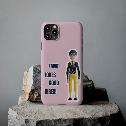 Bring a Giggle to Your Day with Our Lough Out Loud, Pink Background Funny Character Slim Phone Case!